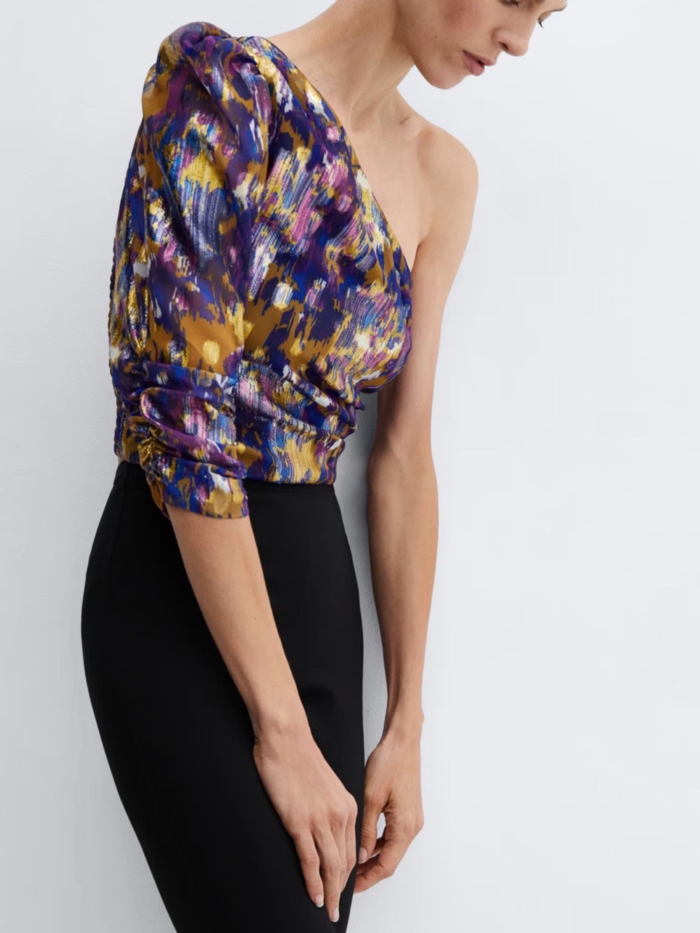 NWOT Mango ASYMMETRICAL PRINTED BLOUSE S